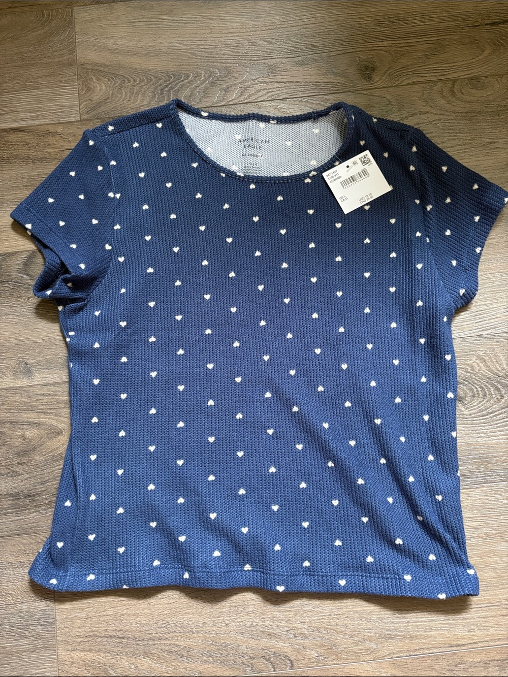 American Eagle Outfitters Navy Short Sleeve Heart-Print Tee